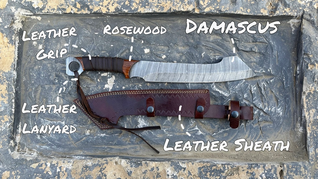 Berry - Handmade Damascus Machete Knife | Leather Grip