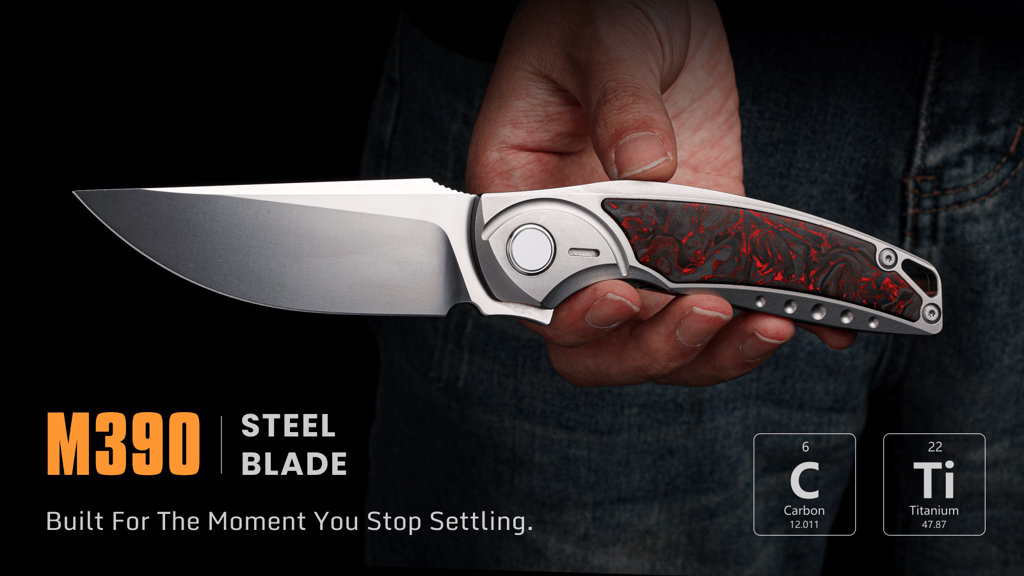 GraphiX: Ti & Carbon Folding Knife — M390/D2 Blade